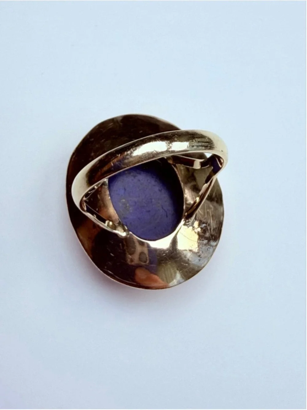 Estate 14K Solid Yellow Gold Large Oval Lapis Lazuli VTG Royal Mid Century Ring